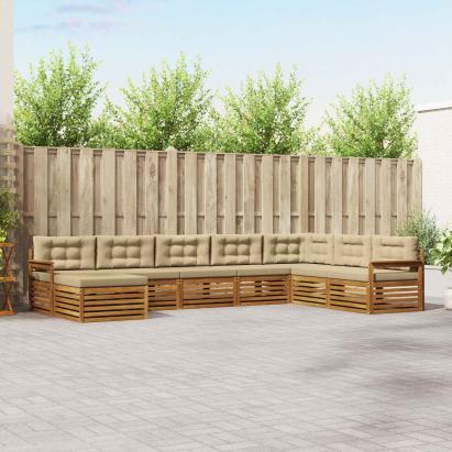 Seturi de canapele 8 pcs Natural și Bej Lemn Solid de Acacia GartenMobel Dekor