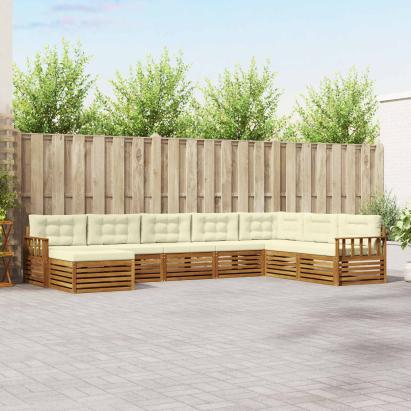 Seturi de canapele 8 pcs Natural și Crem Lemn Solid de Acacia GartenMobel Dekor