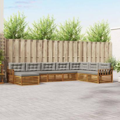 Seturi de canapele cu pernă 8 pcs Gri natural și deschis GartenMobel Dekor