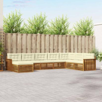 Seturi de canapele 8 pcs Natural și Crem Lemn Solid de Acacia GartenMobel Dekor