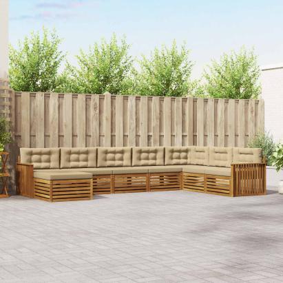 Seturi de canapele 8 pcs Natural și Bej Lemn Solid de Acacia GartenMobel Dekor