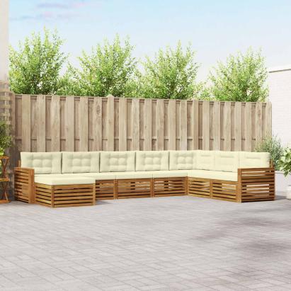 Seturi de canapele 8 pcs Natural și Crem Lemn Solid de Acacia GartenMobel Dekor