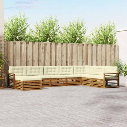 Seturi de canapele 8 pcs Natural și Crem Lemn Solid de Acacia GartenMobel Dekor