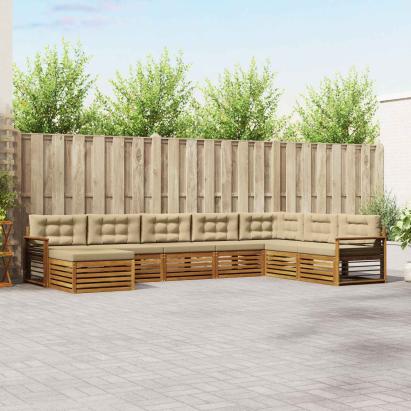 Seturi de canapele 8 pcs Natural și Bej Lemn Solid de Acacia GartenMobel Dekor
