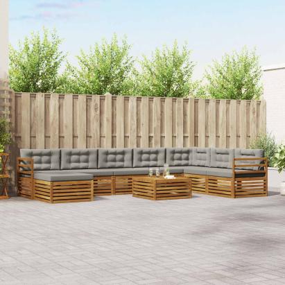 Seturi de canapele cu pernă 9 pcs Gri natural și deschis GartenMobel Dekor