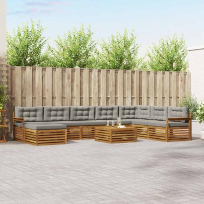 Seturi de canapele cu pernă 9 pcs Gri natural și deschis GartenMobel Dekor
