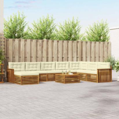 Seturi de canapele 9 pcs Natural și Crem Lemn Solid de Acacia GartenMobel Dekor