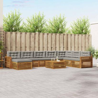 Seturi de canapele cu pernă 9 pcs Gri natural și deschis GartenMobel Dekor