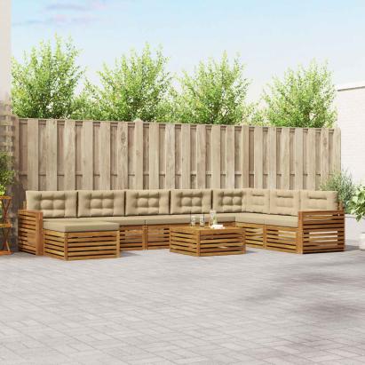 Seturi de canapele 9 pcs Natural și Bej Lemn Solid de Acacia GartenMobel Dekor