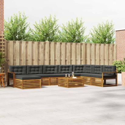 Seturi de canapele cu pernă 9 pcs Natural și Antracit GartenMobel Dekor