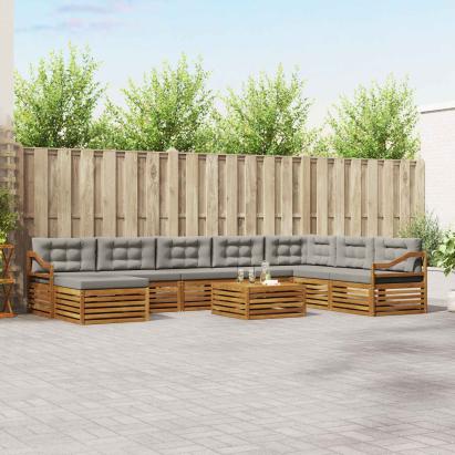 Seturi de canapele cu pernă 9 pcs Gri natural și deschis GartenMobel Dekor