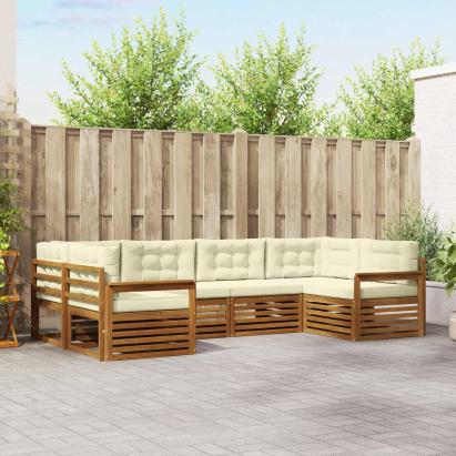 Seturi de canapele 6 pcs Natural și Crem Lemn Solid de Acacia GartenMobel Dekor