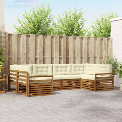 Seturi de canapele 6 pcs Natural și Crem Lemn Solid de Acacia GartenMobel Dekor