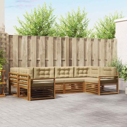 Seturi de canapele 6 pcs Natural și Bej Lemn Solid de Acacia GartenMobel Dekor