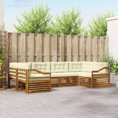 Seturi de canapele 6 pcs Natural și Crem Lemn Solid de Acacia GartenMobel Dekor