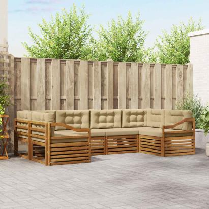 Seturi de canapele 6 pcs Natural și Bej Lemn Solid de Acacia GartenMobel Dekor