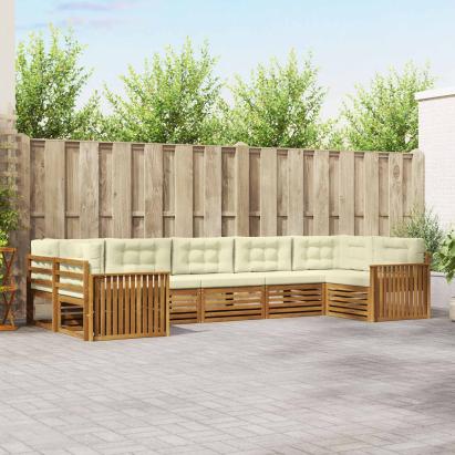 Seturi de canapele 7 pcs Natural și Crem Lemn Solid de Acacia GartenMobel Dekor