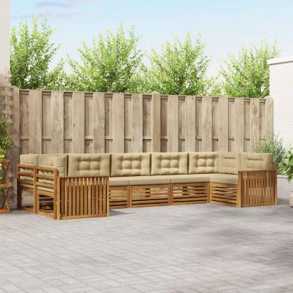 Seturi de canapele 7 pcs Natural și Bej Lemn Solid de Acacia GartenMobel Dekor