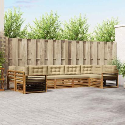 Seturi de canapele 7 pcs Natural și Bej Lemn Solid de Acacia GartenMobel Dekor