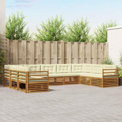 Seturi de canapele 9 pcs Natural și Crem Lemn Solid de Acacia GartenMobel Dekor