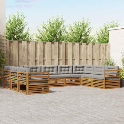 Seturi de canapele cu pernă 9 pcs Gri natural și deschis GartenMobel Dekor