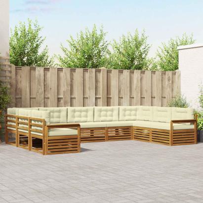 Seturi de canapele 9 pcs Natural și Crem Lemn Solid de Acacia GartenMobel Dekor