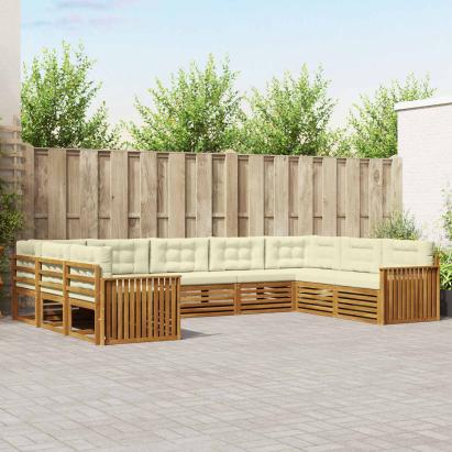 Seturi de canapele 9 pcs Natural și Crem Lemn Solid de Acacia GartenMobel Dekor