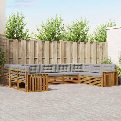 Seturi de canapele cu pernă 9 pcs Gri natural și deschis GartenMobel Dekor