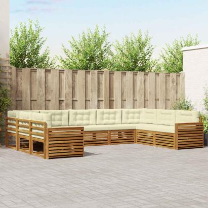 Seturi de canapele 9 pcs Natural și Crem Lemn Solid de Acacia GartenMobel Dekor