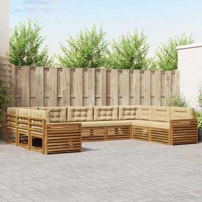 Seturi de canapele 9 pcs Natural și Bej Lemn Solid de Acacia GartenMobel Dekor