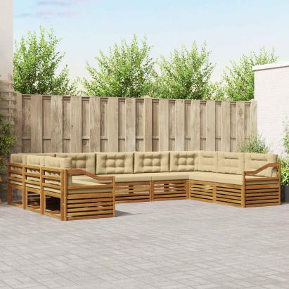 Seturi de canapele 9 pcs Natural și Bej Lemn Solid de Acacia GartenMobel Dekor