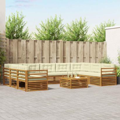 Seturi de canapele 10 pcs Natural și Crem Lemn Solid de Acacia GartenMobel Dekor