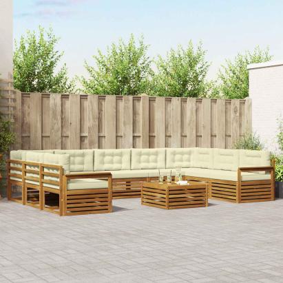Seturi de canapele 10 pcs Natural și Crem Lemn Solid de Acacia GartenMobel Dekor