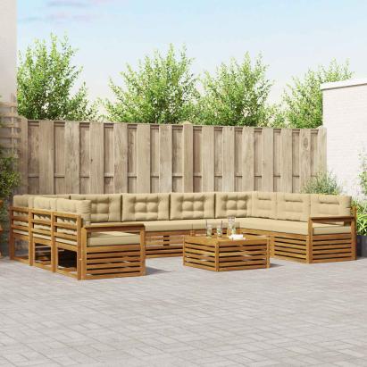 Seturi de canapele 10 pcs Natural și Bej Lemn Solid de Acacia GartenMobel Dekor