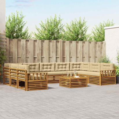 Seturi de canapele 10 pcs Natural și Bej Lemn Solid de Acacia GartenMobel Dekor