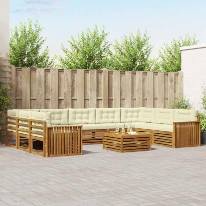 Seturi de canapele 10 pcs Natural și Crem Lemn Solid de Acacia GartenMobel Dekor