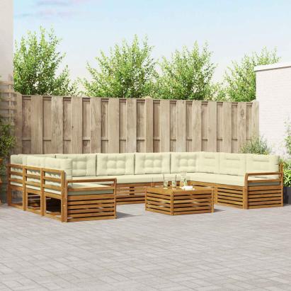 Seturi de canapele 10 pcs Natural și Crem Lemn Solid de Acacia GartenMobel Dekor