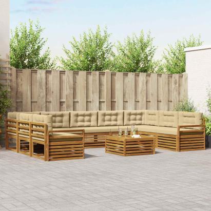 Seturi de canapele 10 pcs Natural și Bej Lemn Solid de Acacia GartenMobel Dekor