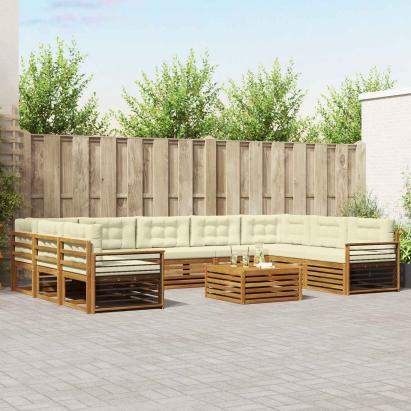 Seturi de canapele 10 pcs Natural și Crem Lemn Solid de Acacia GartenMobel Dekor