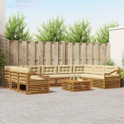 Seturi de canapele 10 pcs Natural și Bej Lemn Solid de Acacia GartenMobel Dekor