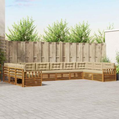 Seturi de canapele 10 pcs Natural și Bej Lemn Solid de Acacia GartenMobel Dekor