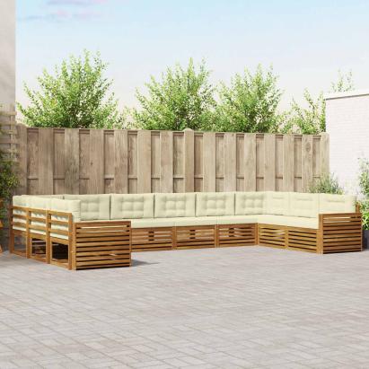 Seturi de canapele 10 pcs Natural și Crem Lemn Solid de Acacia GartenMobel Dekor