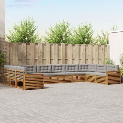 Seturi de canapele cu pernă 10 pcs Gri natural și deschis GartenMobel Dekor