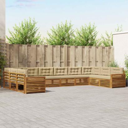 Seturi de canapele 10 pcs Natural și Bej Lemn Solid de Acacia GartenMobel Dekor