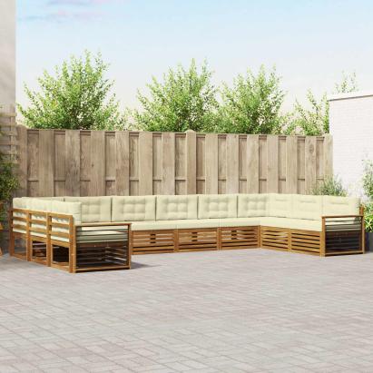 Seturi de canapele 10 pcs Natural și Crem Lemn Solid de Acacia GartenMobel Dekor
