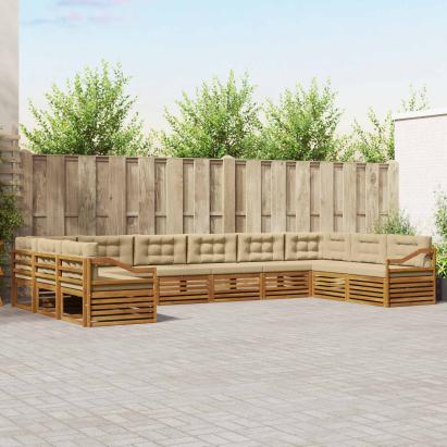 Seturi de canapele 10 pcs Natural și Bej Lemn Solid de Acacia GartenMobel Dekor