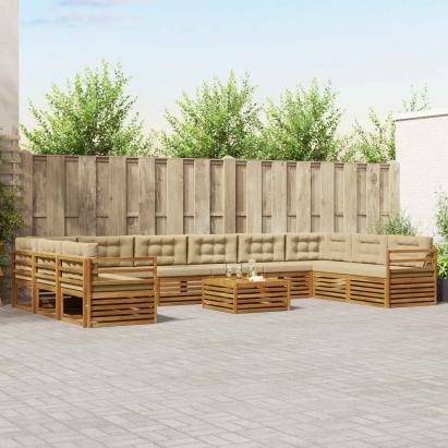 Seturi de canapele 11 pcs Natural și Bej Lemn Solid de Acacia GartenMobel Dekor