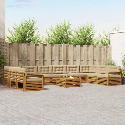 Seturi de canapele 11 pcs Natural și Bej Lemn Solid de Acacia GartenMobel Dekor