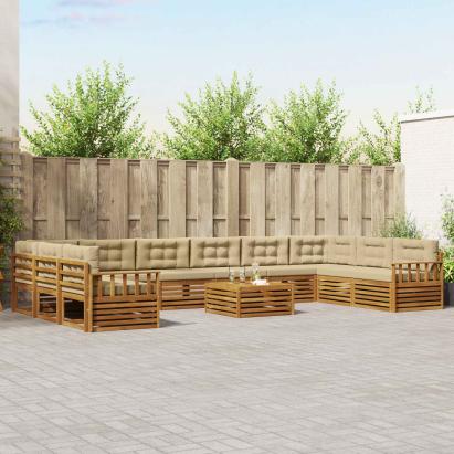 Seturi de canapele 11 pcs Natural și Bej Lemn Solid de Acacia GartenMobel Dekor