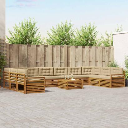 Seturi de canapele 11 pcs Natural și Bej Lemn Solid de Acacia GartenMobel Dekor
